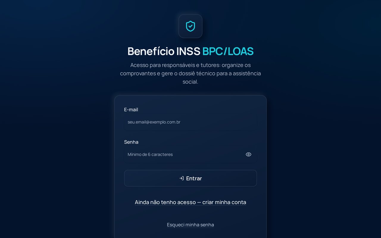 Tela de acesso do BPC LOAS — plataforma de dossiê de despesas e rendimentos